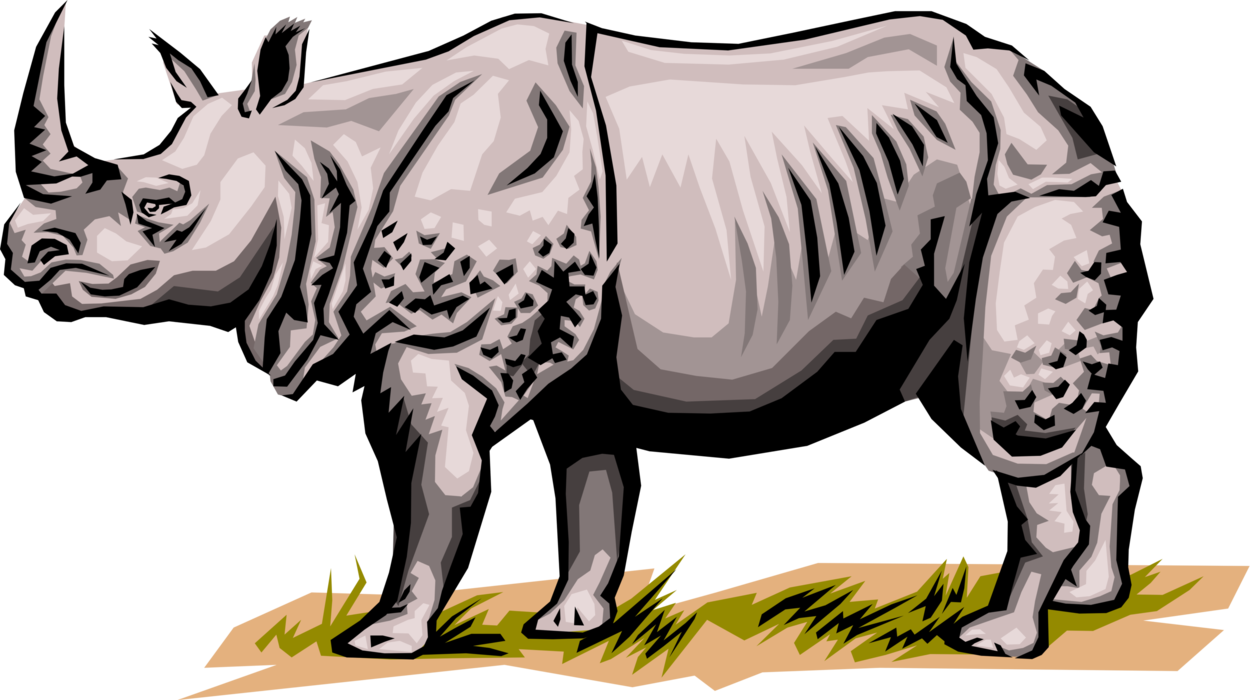Vector Illustration of Large, Thick-Skinned African White Rhinoceros