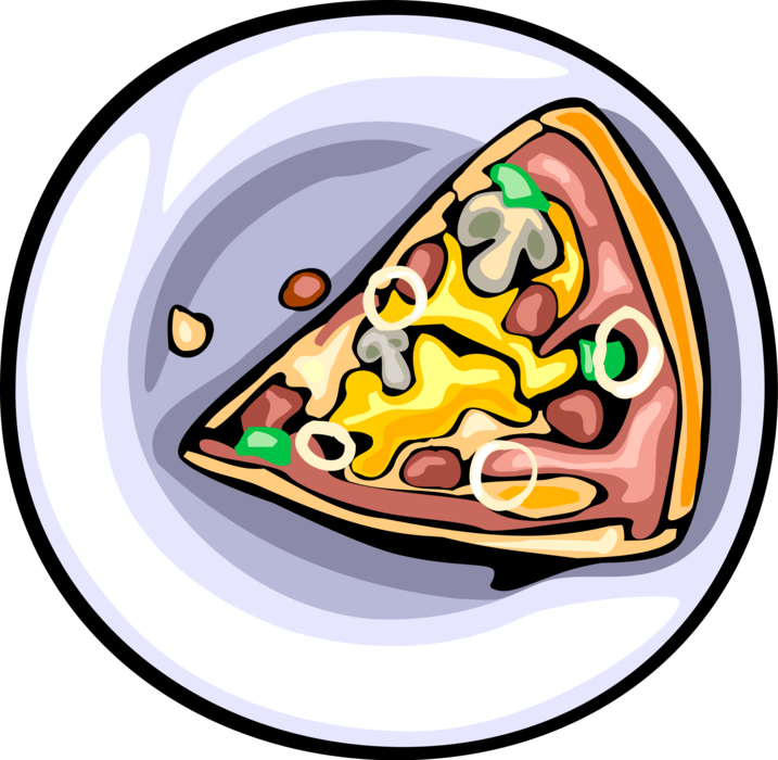 Vector Illustration of Flatbread Pizza with Cheese, Pepperoni and Mushrooms