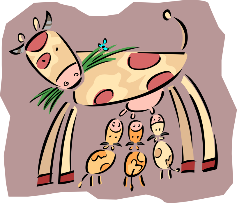Vector Illustration of Mother Farm Agriculture Livestock Animal Cow Nursing Calves