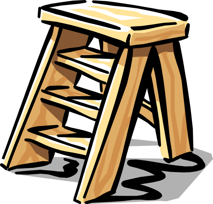 Vector Illustration of Portable Rigid Step Ladder or Stepladder with Stringer or Rail Steps