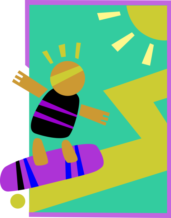 Vector Illustration of Child Skateboarder at Play Skateboarding