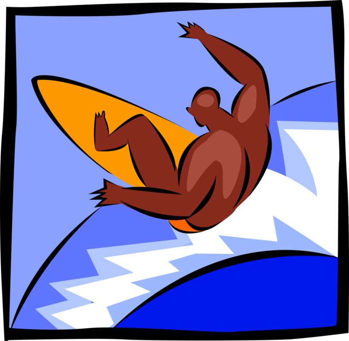 Vector Illustration of Surfer Surfing an Ocean Wave on Surfboard