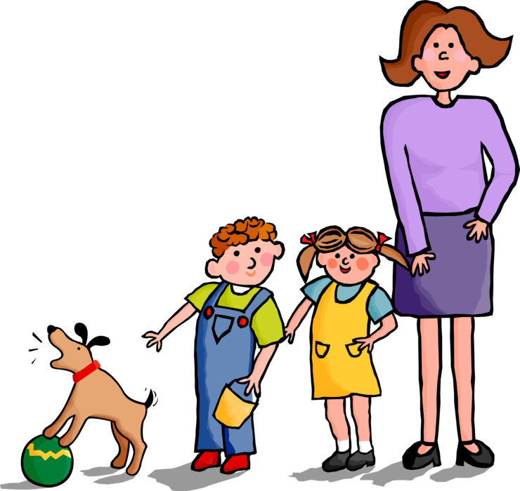 Vector Illustration of Parent Mother with Children and Family Dog Vector Illustration of Parent Mother with Children and Family Dog