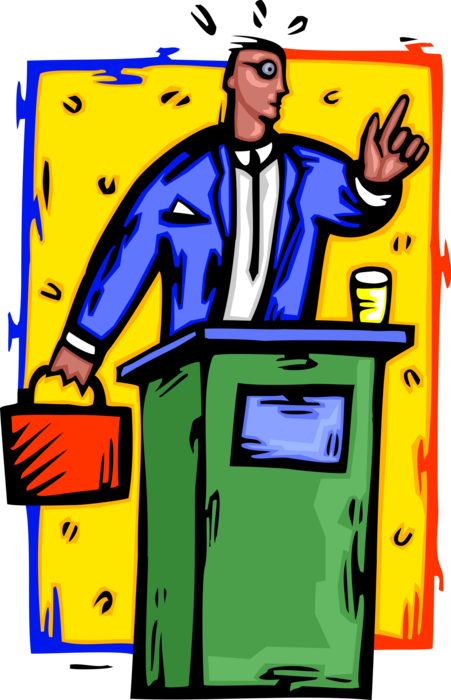 Vector Illustration of Businessman Speaking from Podium