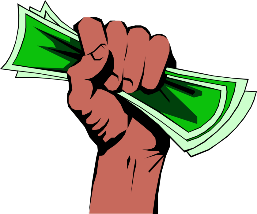 Vector Illustration of African American Fist Full of Cash Money Dollar Currency Bills