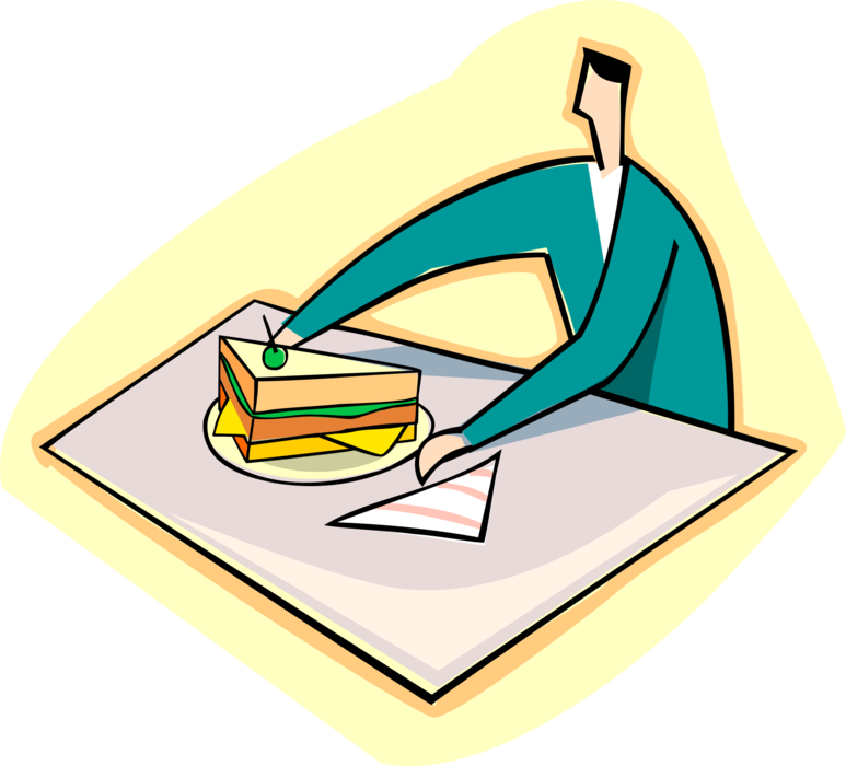 Vector Illustration of Quick Lunch Sandwich at Desk in Office