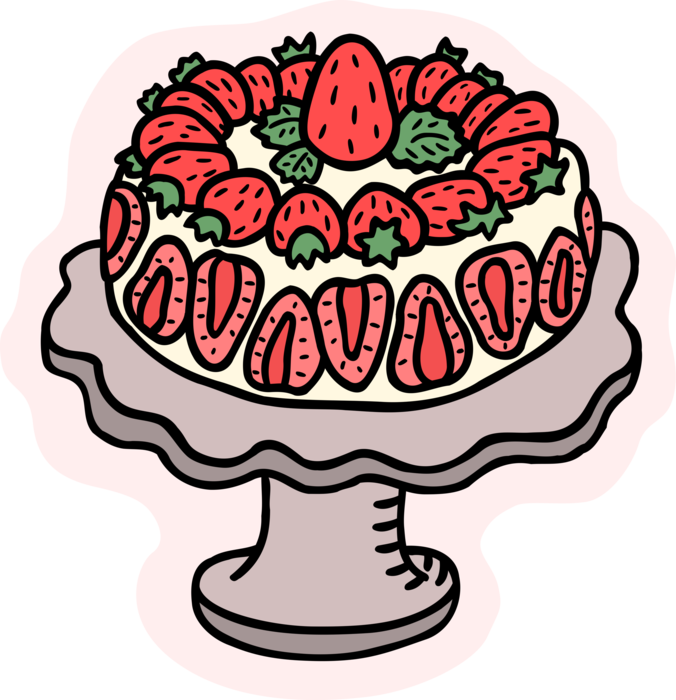 Vector Illustration of Sweet Dessert Baked Cake with Strawberry Fruit