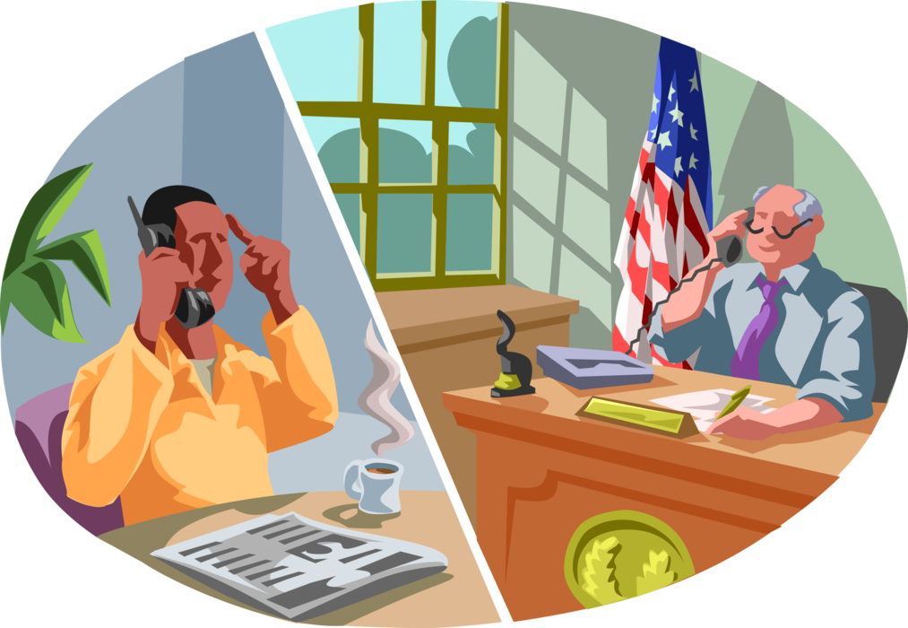 Vector Illustration of Constituent with Idea Calls Congress Representative on Telephone, United States Government
