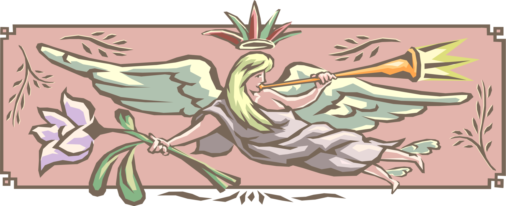 Vector Illustration of Spiritual Angel with Trumpet Horn and Flower Banner