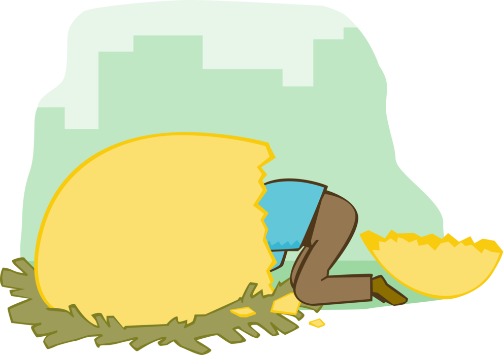 Vector Illustration of Businessman Looking for Reward in Golden Egg