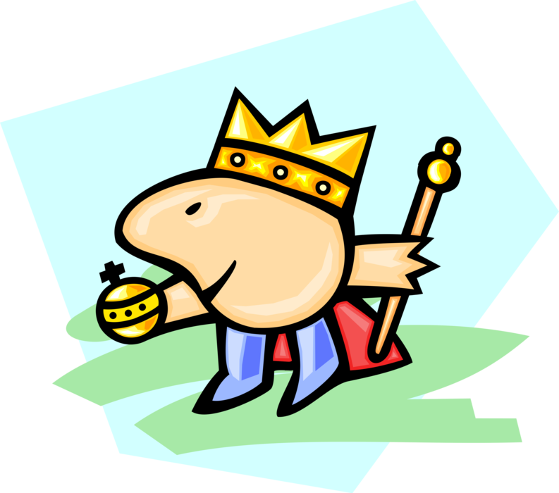 Vector Illustration of Monarch or Royalty King with Crown, Royal Orb and Sceptre