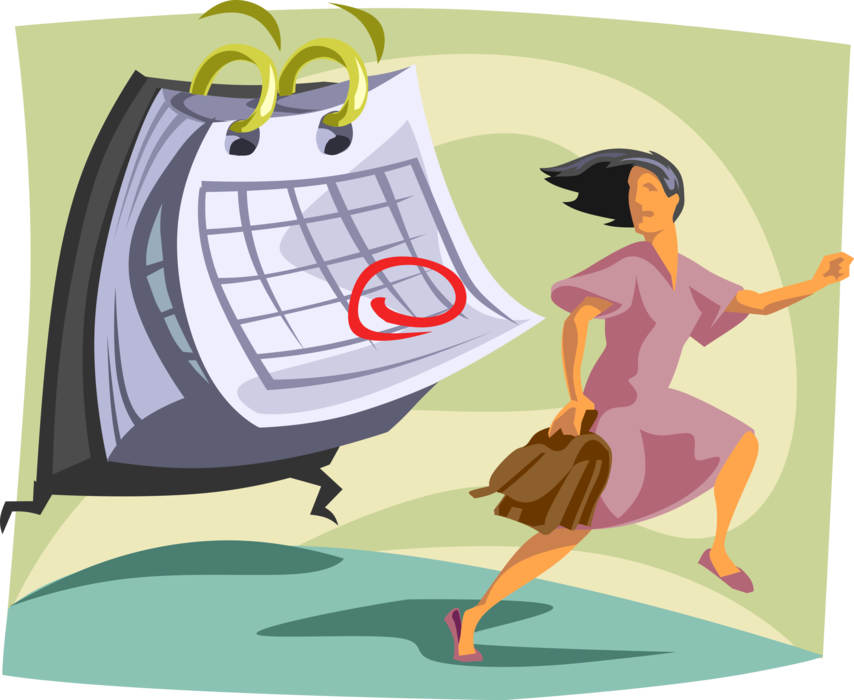 Vector Illustration of Businesswoman Controlled by Her Schedule