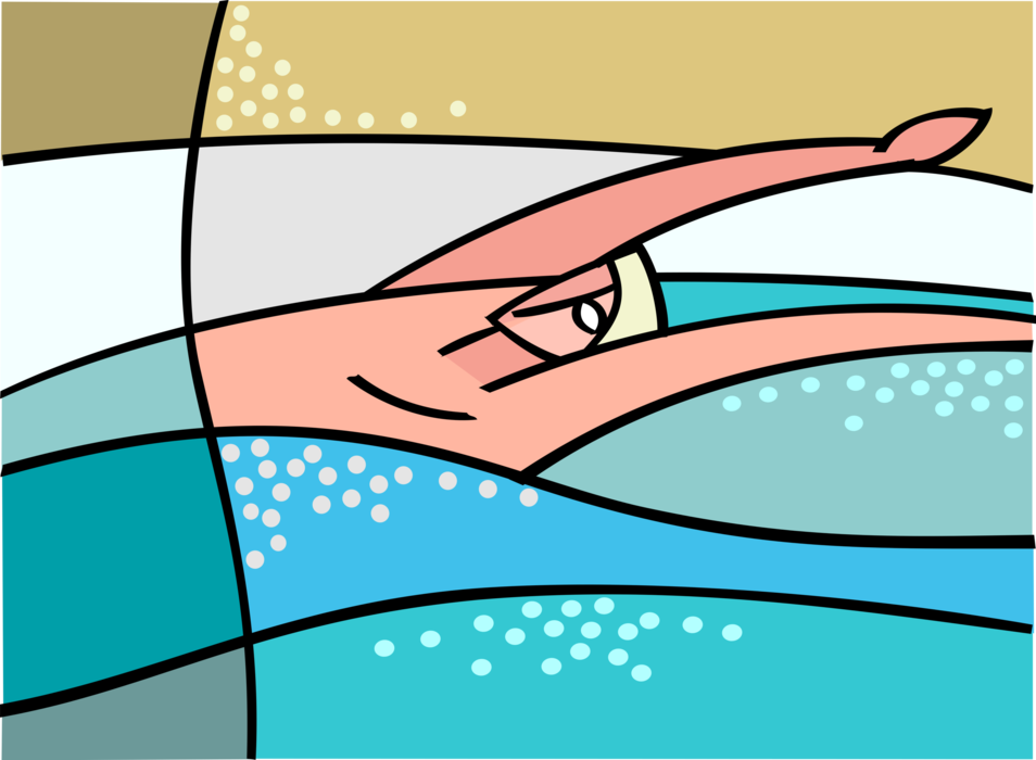Vector Illustration of Competitive Swimmer Swims Backstroke in Swimming Competition in Pool