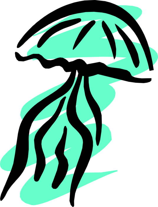 Vector Illustration of Marine Jellyfish or Jellies Softbodied Free-Swimming Aquatic Animal