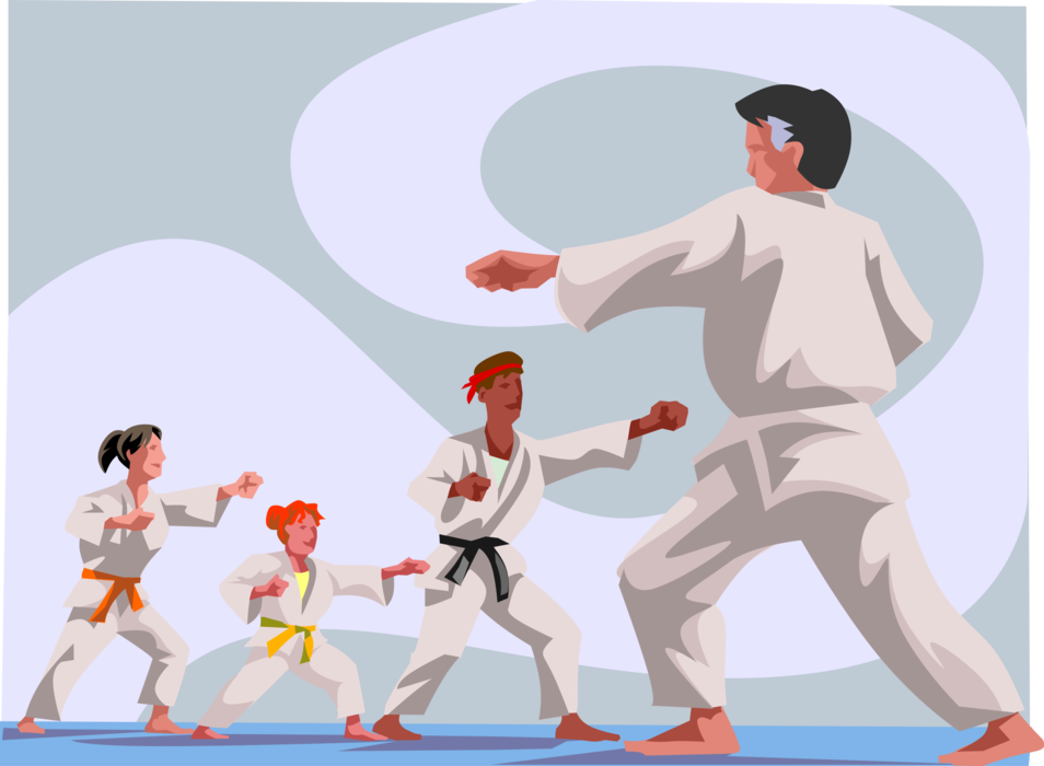 Vector Illustration of Martial Arts Karate Instruction with Sensei Teacher