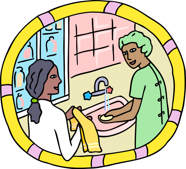 Vector Illustration of Health Care Professional Doctor Physician Washing Hands Before Surgery in Operating Room