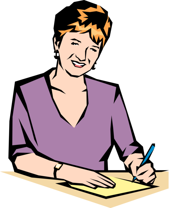 Vector Illustration of Businesswoman Signs Documents