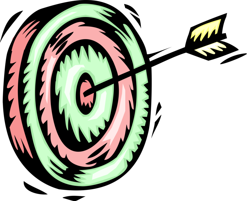 Vector Illustration of Archery Marksmanship Arrow in Bullseye or Bull's-Eye Target