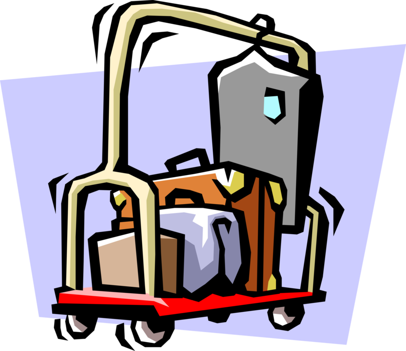 Vector Illustration of Hospitality Industry Hotel Luggage Cart with Guest Traveller's Baggage and Suitcase