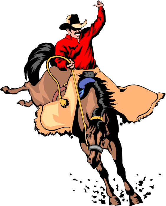 Vector Illustration of Western Cowboy Rides Bucking Bronco Rodeo Horse