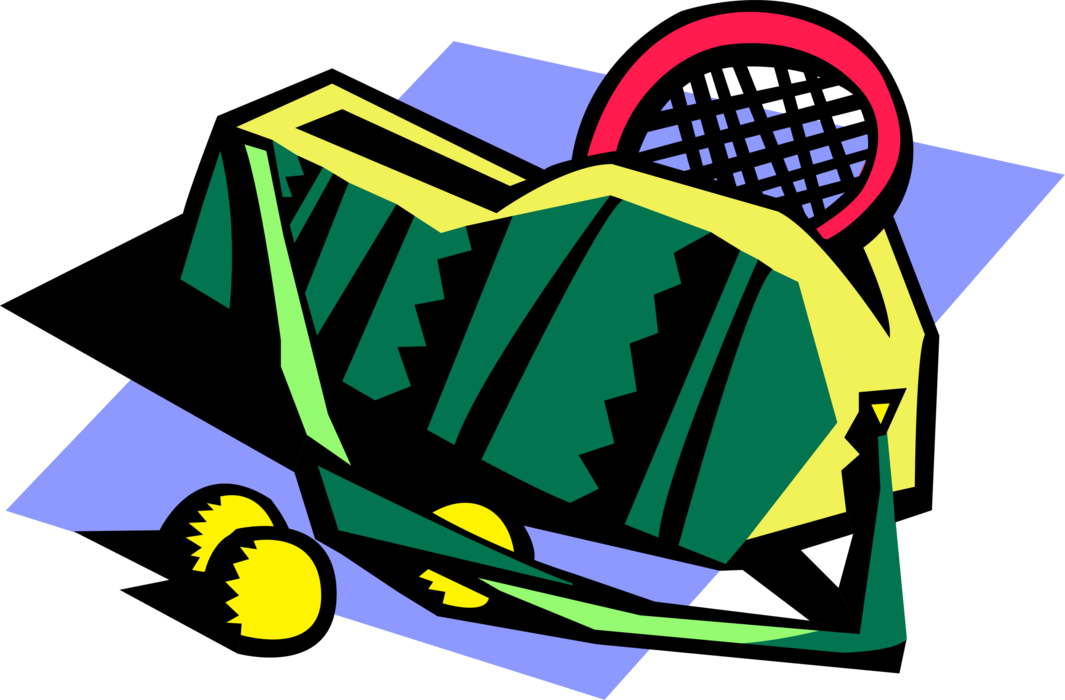 Vector Illustration of Sports of Tennis Equipment with Racket, Balls and Equipment Bag