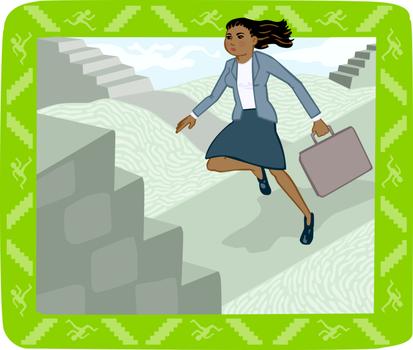 Vector Illustration of Businesswoman Climbing Stairs