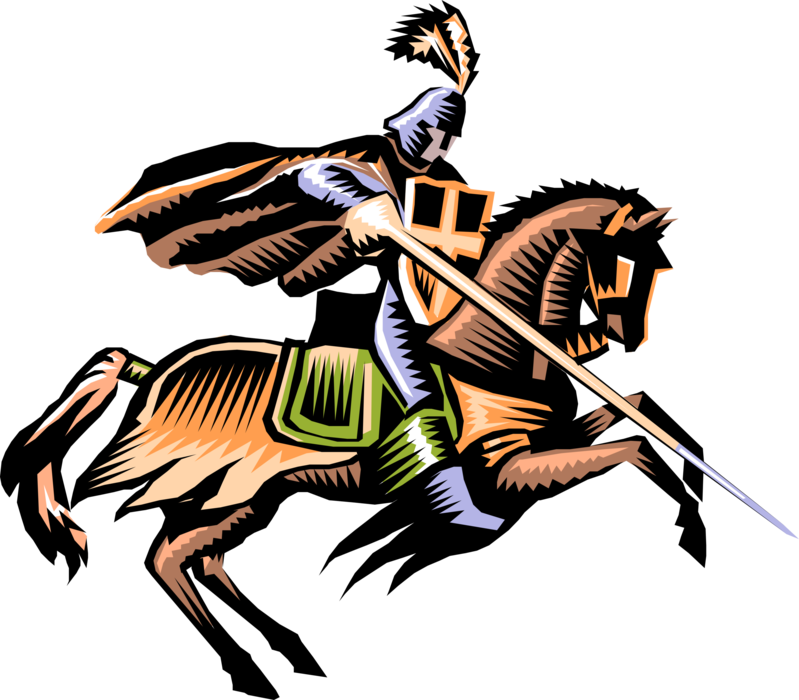 Vector Illustration of Medieval Chivalry Knight on Horseback