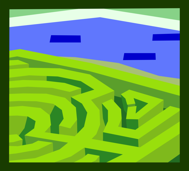 Vector Illustration of Garden Hedge Maze Labyrinth with Walls and Passageways