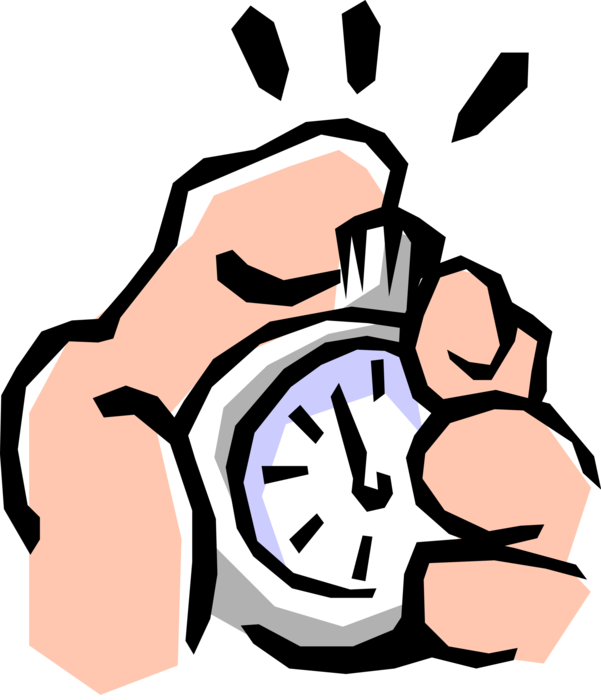 Vector Illustration of Hand with Stopwatch Handheld Timepiece to Measure Elapsed Time