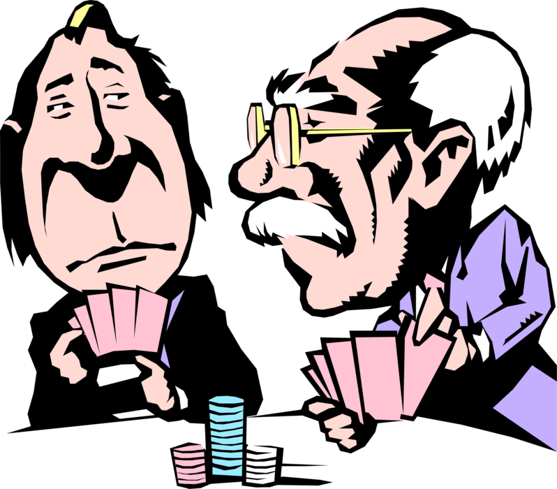 Vector Illustration of Casino Gambling Poker Players Reveal Their Cards