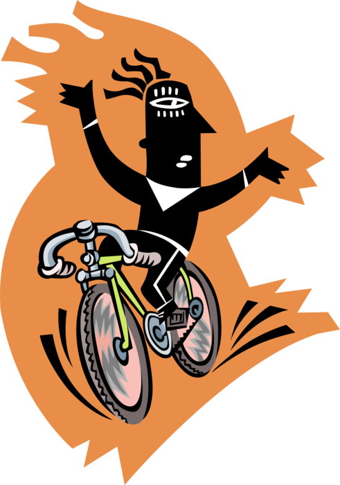 Vector Illustration of Cycling Enthusiast on Bicycle Shows Off While Riding