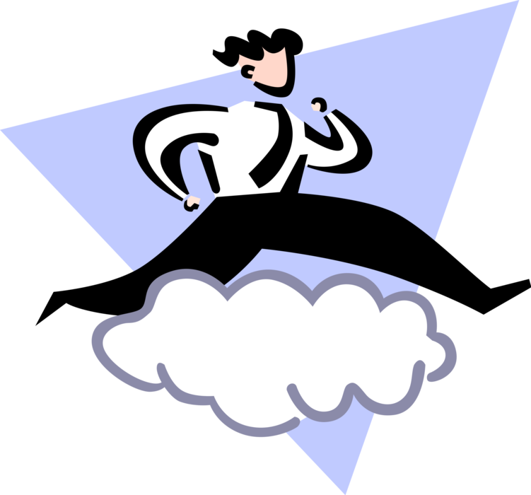 Vector Illustration of Businessman Walking Clouds