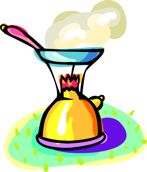 Vector Illustration of Outdoor Camping Cooking in Frying Pan on Open Flame