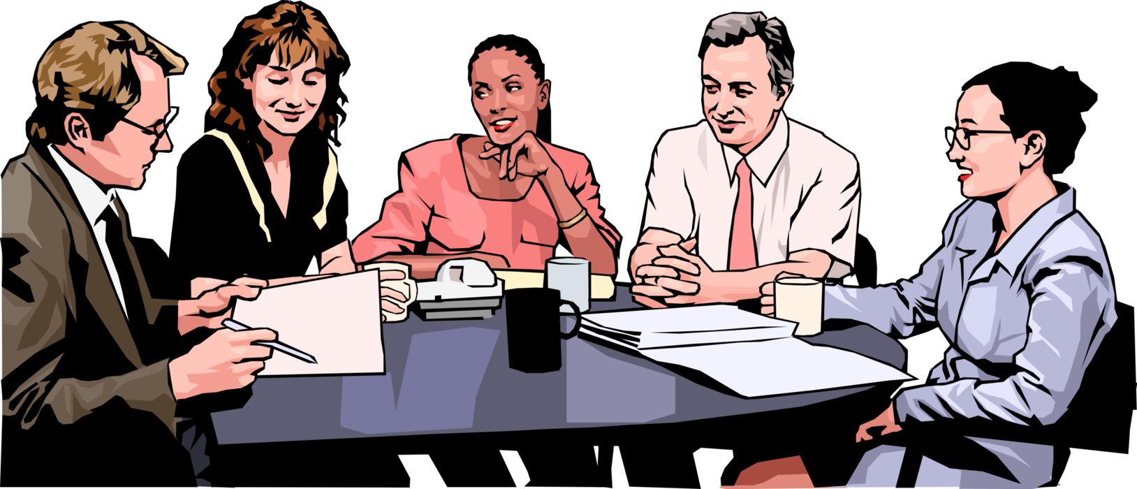 Vector Illustration of Business Management Meeting in Office Boardroom