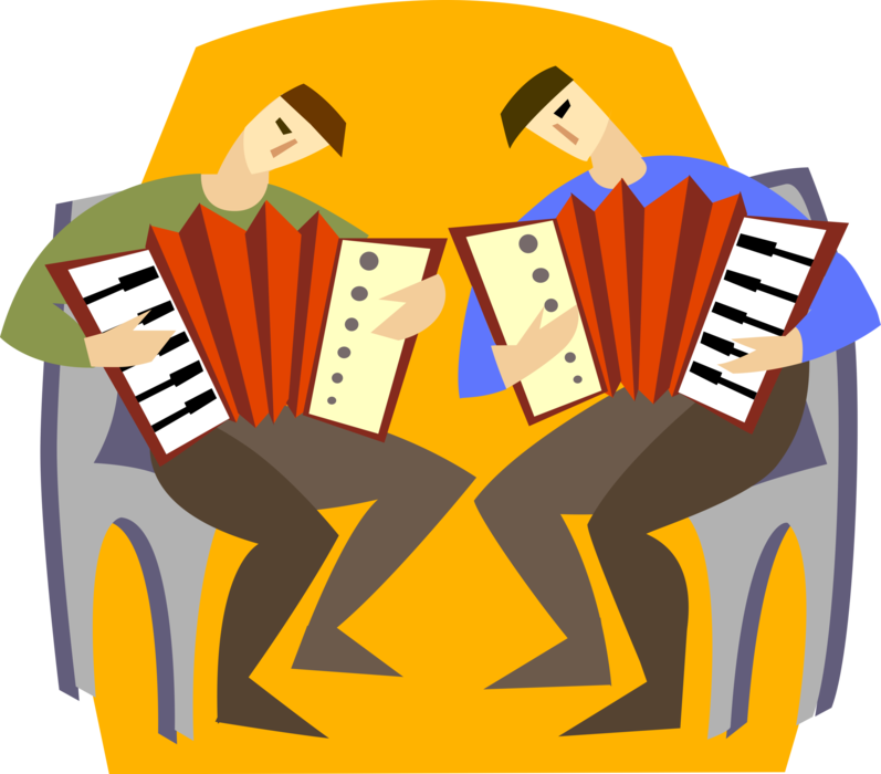 Vector Illustration of Polka Musicians Play Accordion Bellows-Driven Musical Instrument