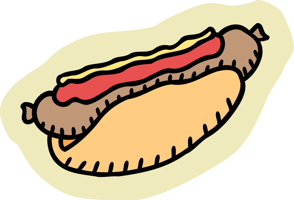 Vector Illustration of Cooked Hot Dog or Hotdog Frankfurter Sausage Street Food on Bun