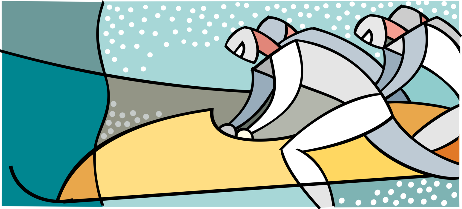 Vector Illustration of Olympic Sports Four-Man Bobsled Racers Push Sled at Start of Race