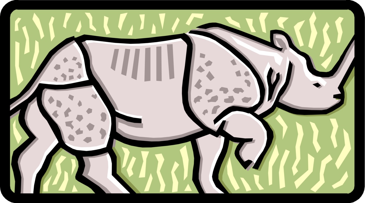 Vector Illustration of Large, Thick-Skinned African White Rhinoceros