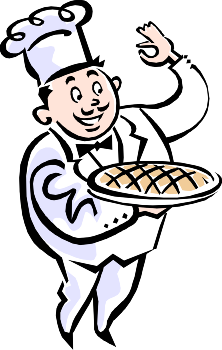 Vector Illustration of French Culinary Cuisine Chef Presents Freshly Baked Pie