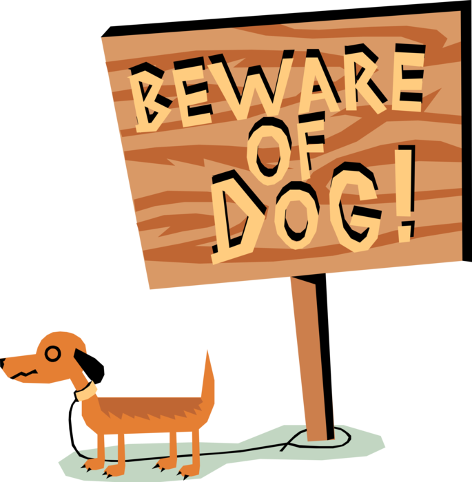 Vector Illustration of Family Pet Dog with Beware of Family Pet Dog Warning Sign