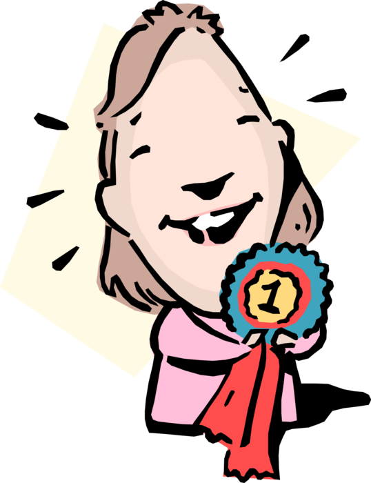 Vector Illustration of A-1 Idiom Businesswoman Wins First Place Prize Ribbon