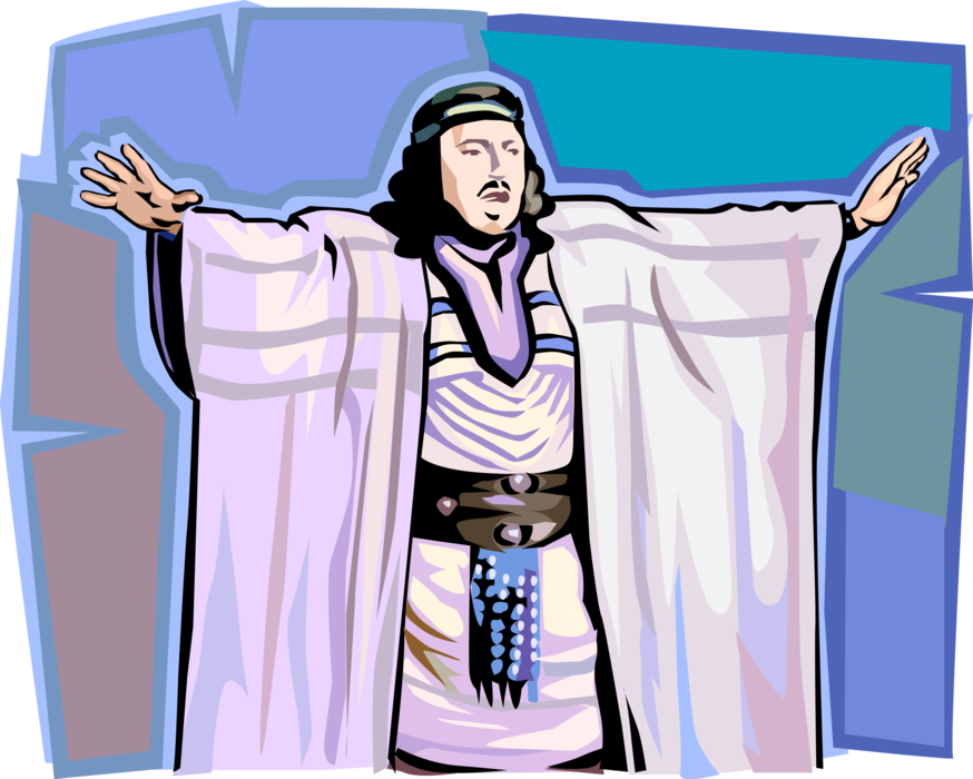 Vector Illustration of Biblical Figure Performs and Sings in Opera