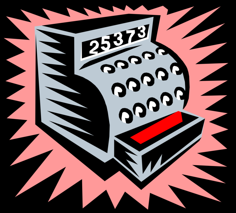 Vector Illustration of Cash Register for Registering and Calculating Retail Sales Transactions