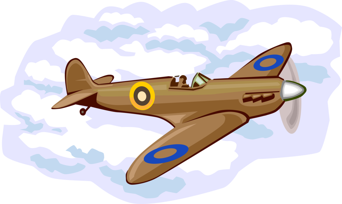 Vector Illustration of Supermarine Spitfire British Royal Air Force Fighter Aircraft from Second World War