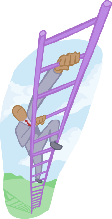 Vector Illustration of Man Climbing the Ladder of Success