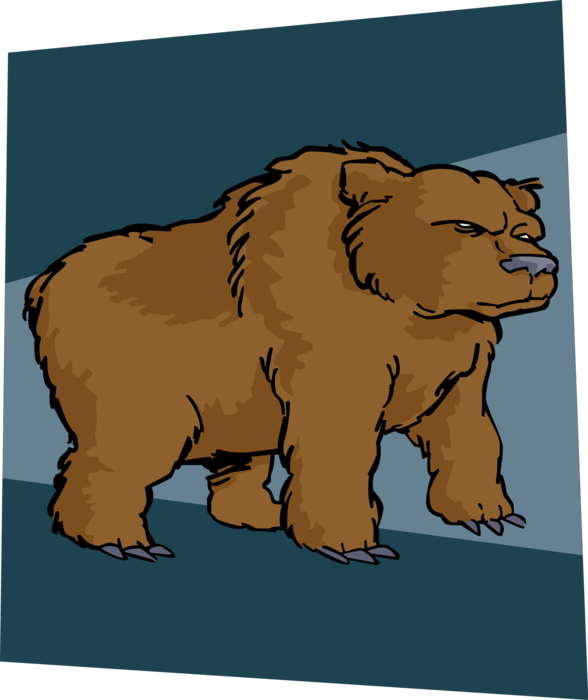 Vector Illustration of Financial Stock Market Brown Bear Represents Bear Market Encouraging Selling on Wall Street