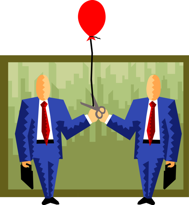 Vector Illustration of Two Businessmen Celebrate Their Corporate Merger