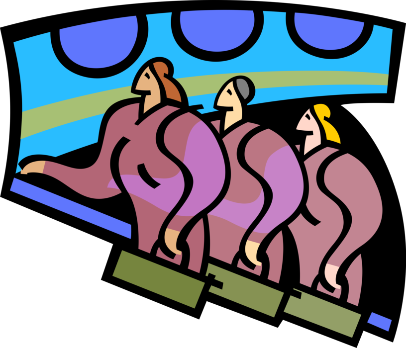 Vector Illustration of Business Travel Associates Climb Stairs to Board Airline Airplane