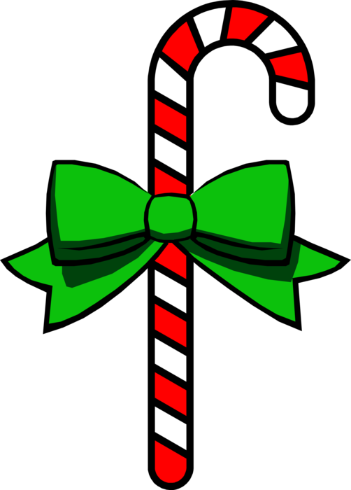 Vector Illustration of Holiday Festive Season Christmas Candy Cane or Peppermint Stick with Green Ribbon