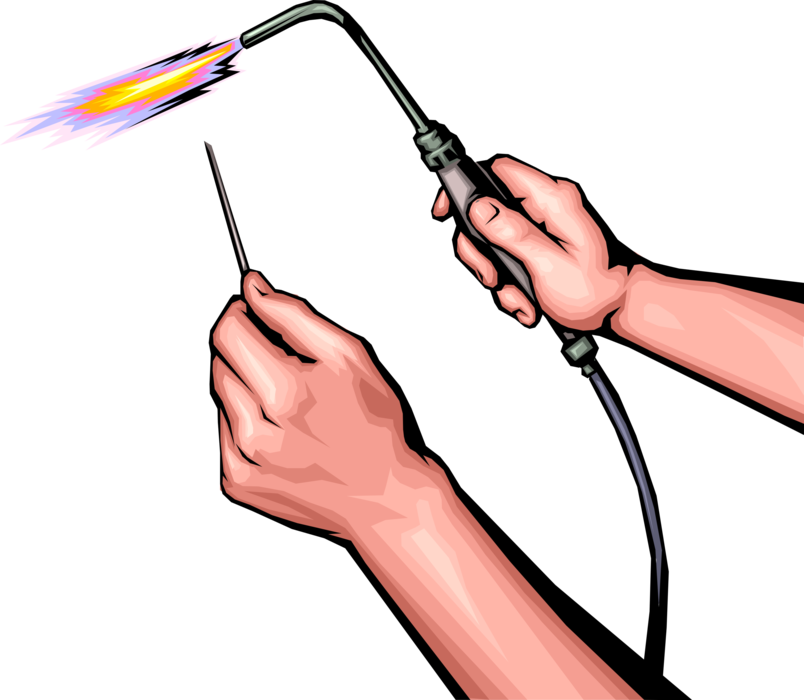 Vector Illustration of Hands Lighting Blowtorch used in Metalworking
